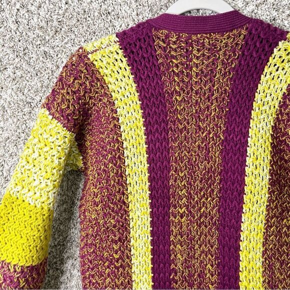Vertigo Sweater Women’s Small Purple & Yellow Chunky Knit Long Open Cardigan - Picture 5 of 7